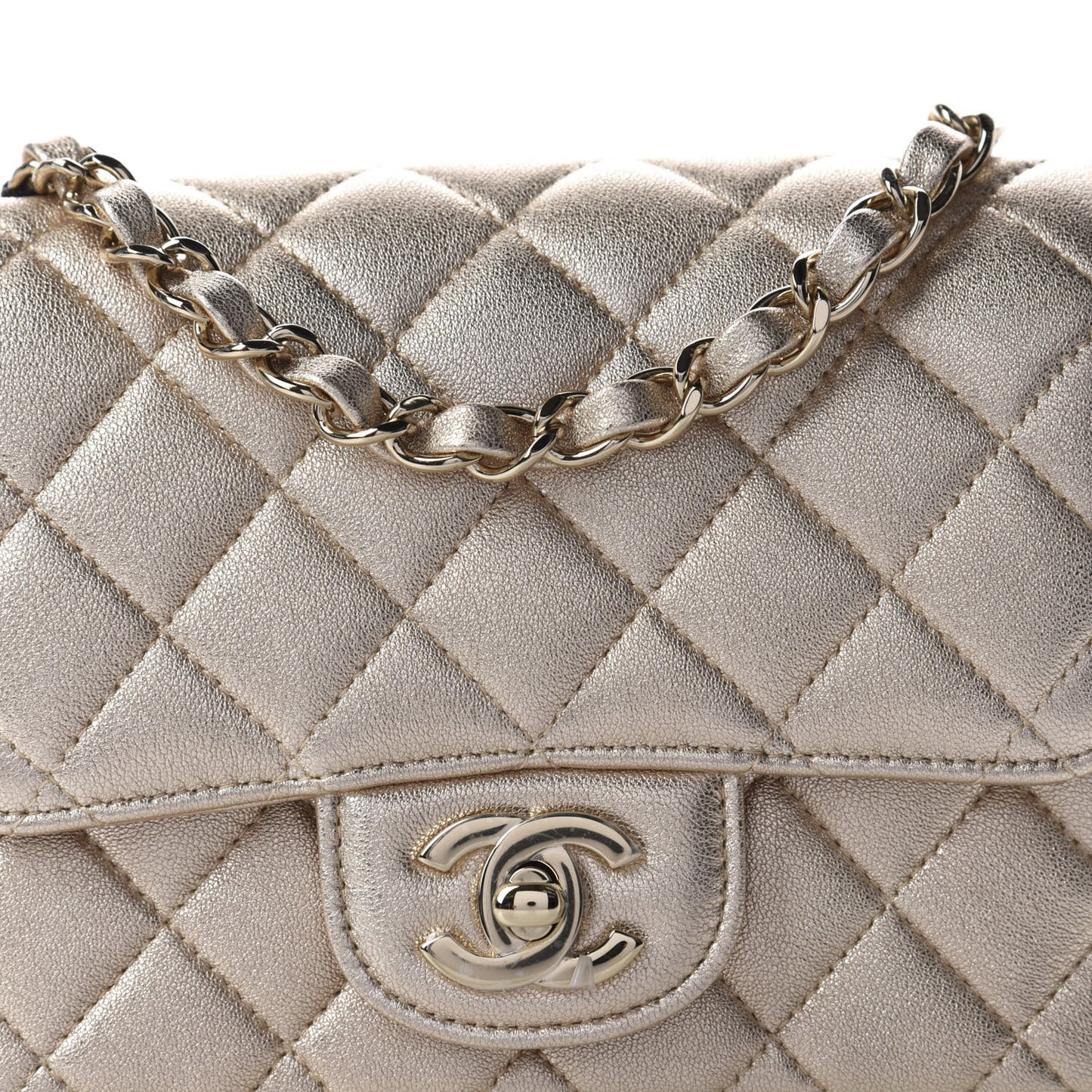 Metallic Lambskin Quilted Mini Square Flap Gold