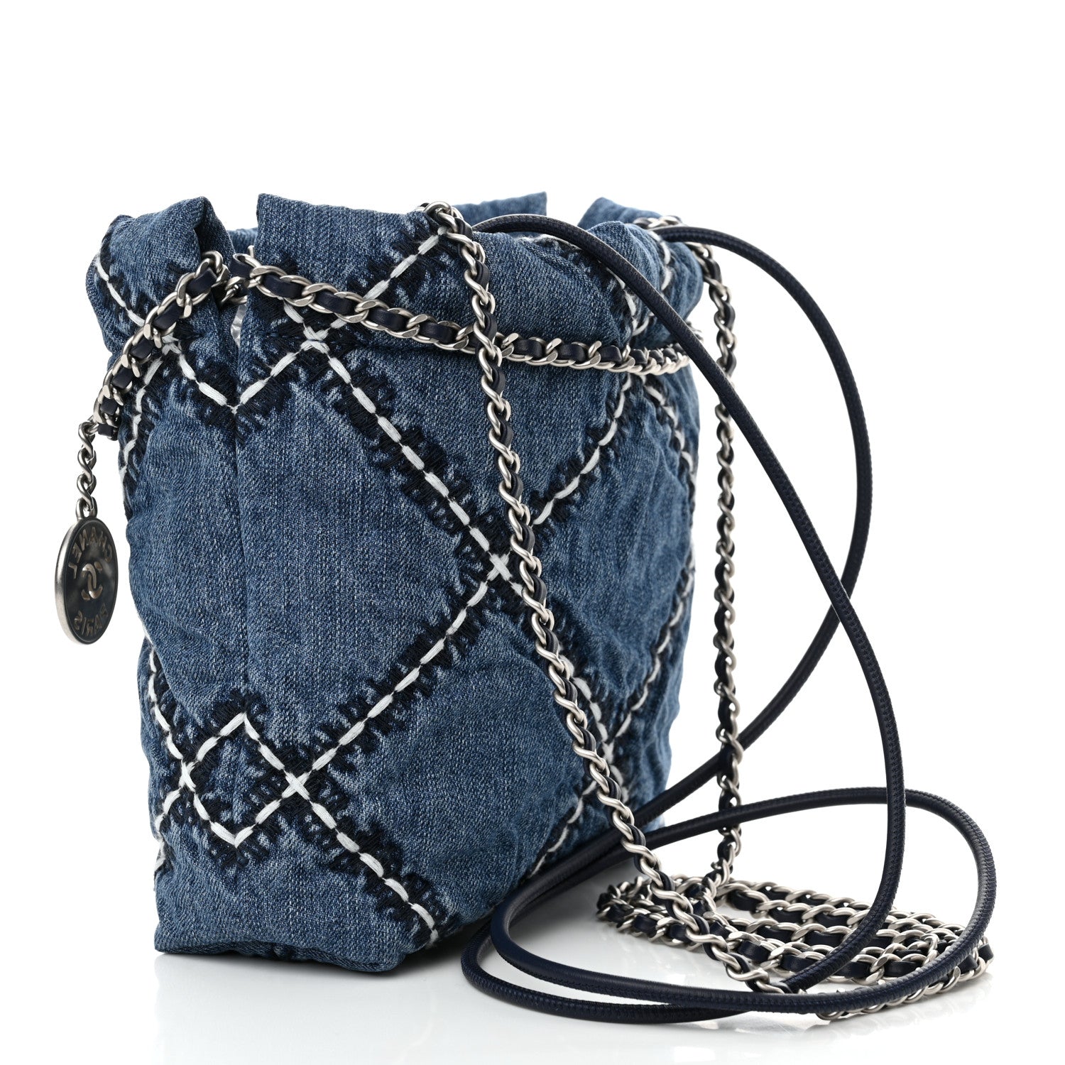Chanel Denim Stitched Quilted Mini Chanel 22 Blue 3 of 10