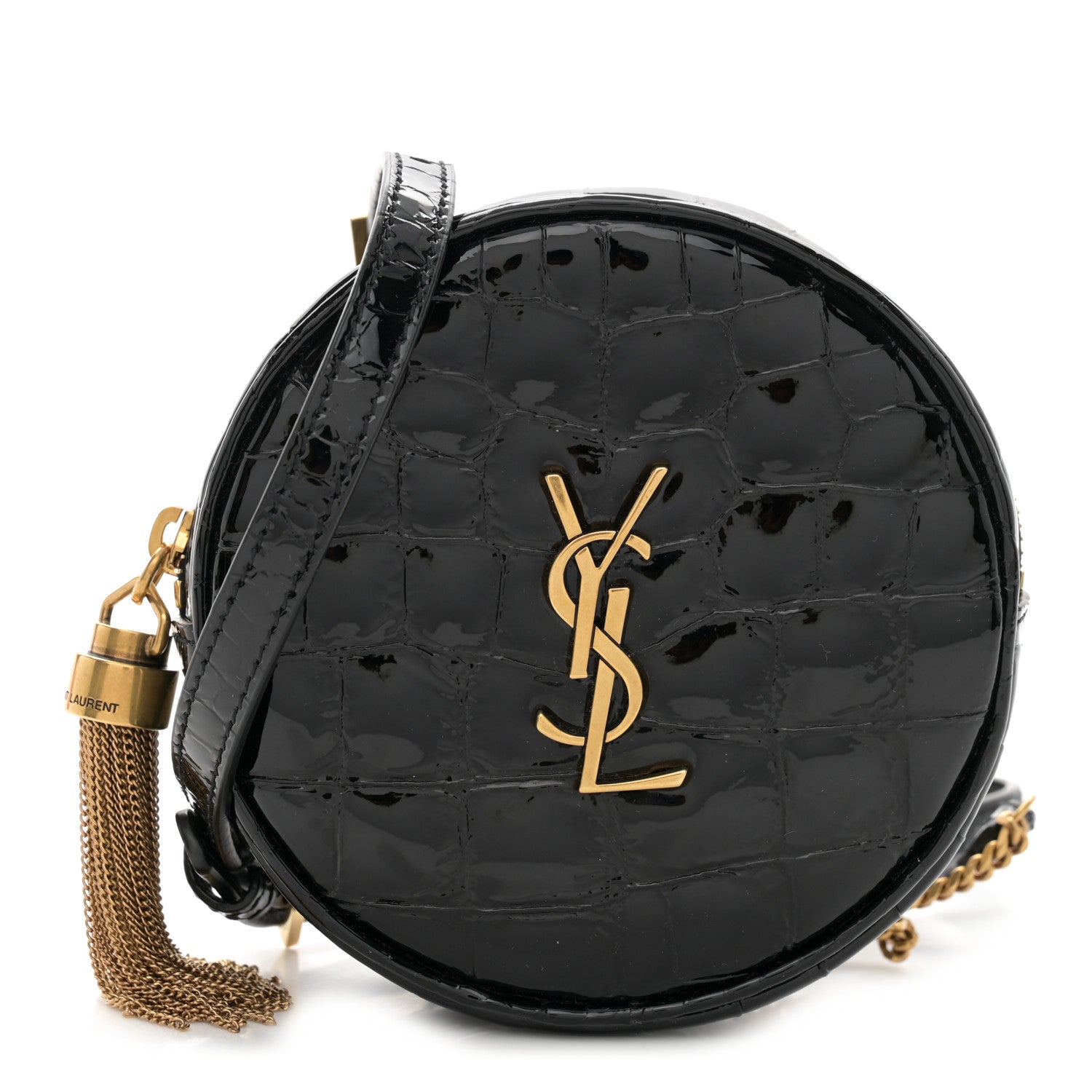 Saint Laurent Patent Crocodile Embossed Round Belt Bag Black 1 of 10