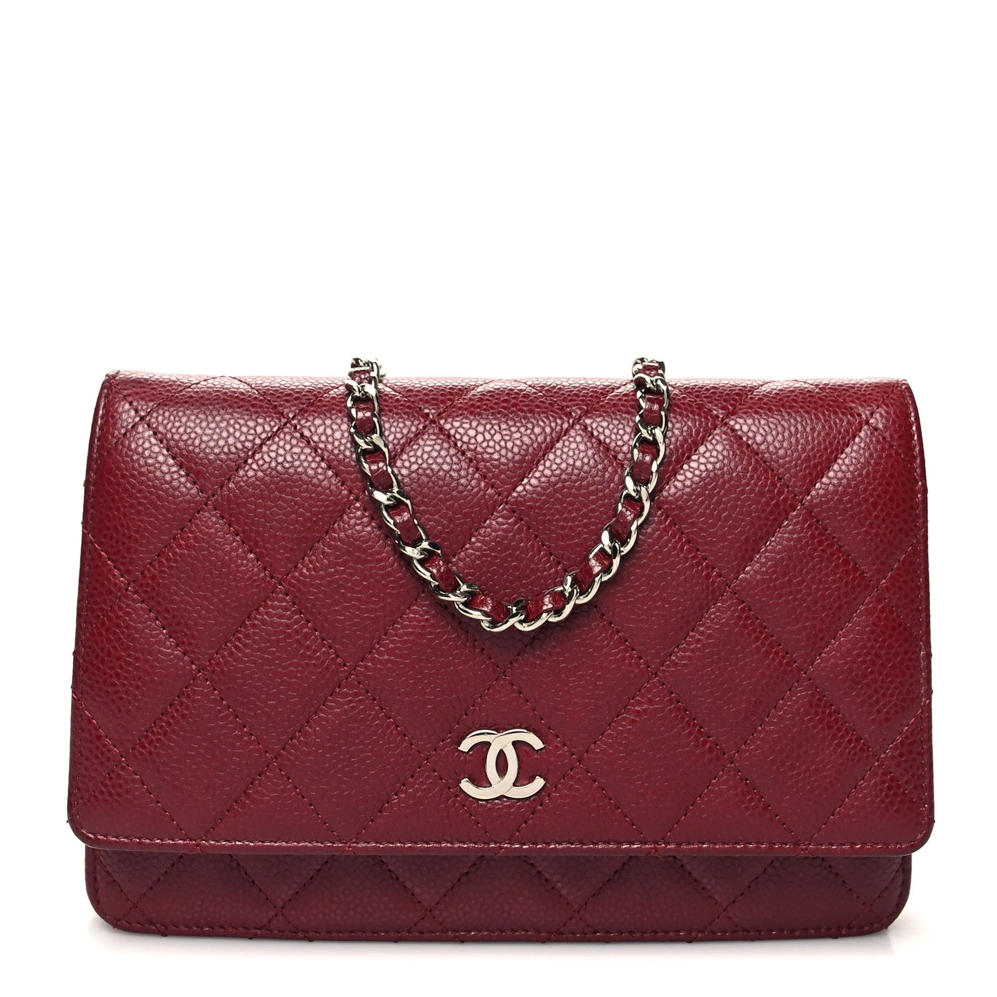 Caviar Quilted Wallet on Chain WOC Burgundy