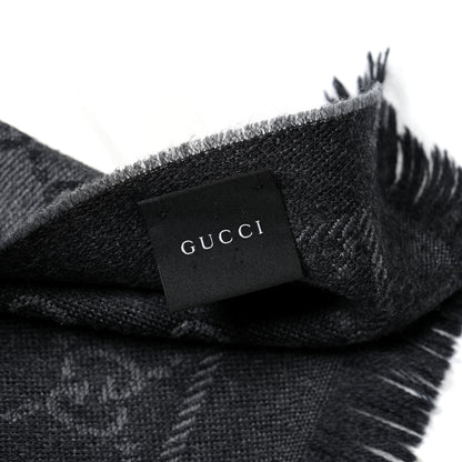 Gucci Wool Jacquard GG Monogram Sten Fringe Scarf Anthracite Black 3 of 5