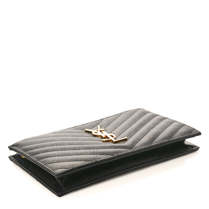 Saint Laurent Grain De Poudre Matelasse Chevron Monogram Double Zip Wallet Black 4 of 10