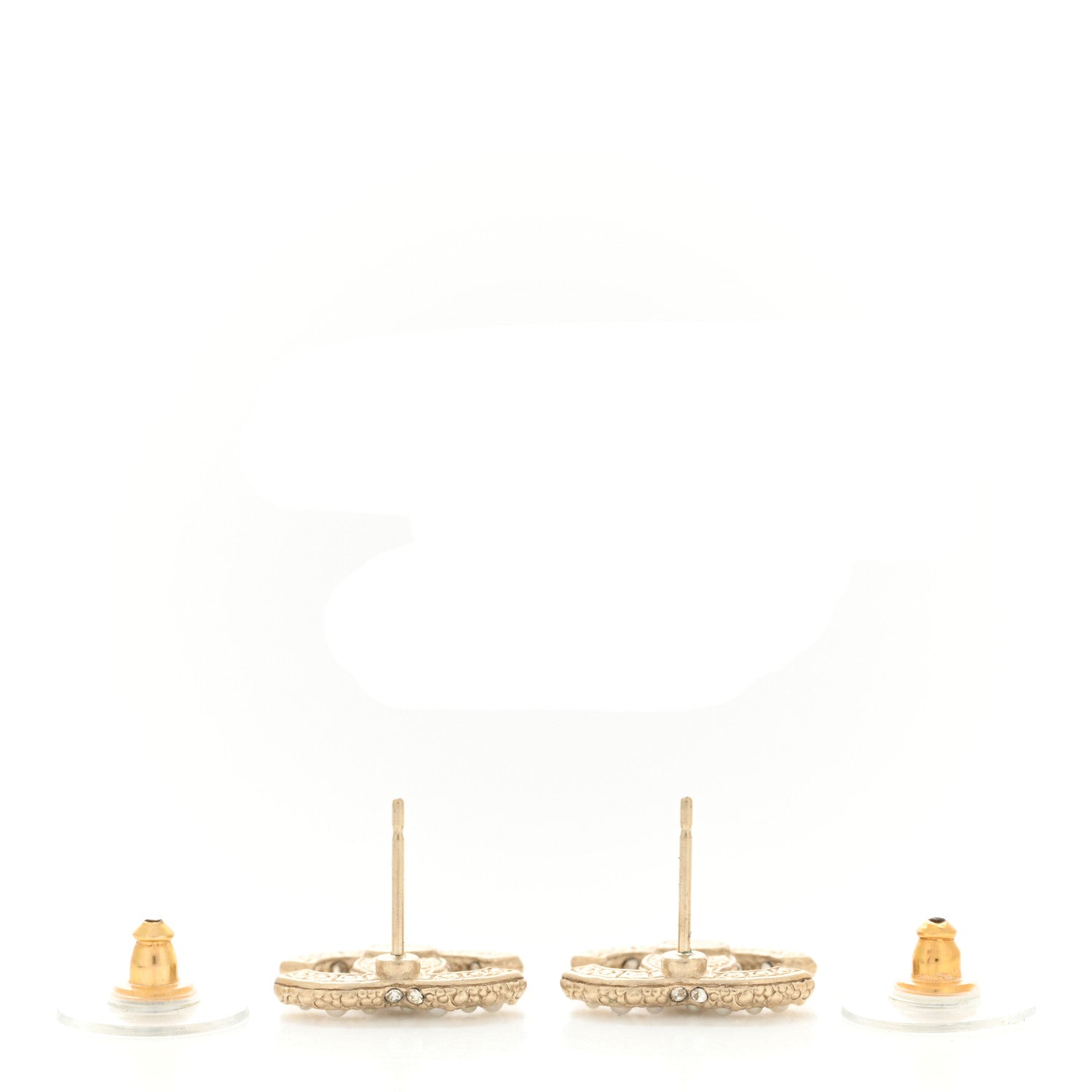 Chanel Pearl Crystal CC Earrings Light Gold 3 of 4