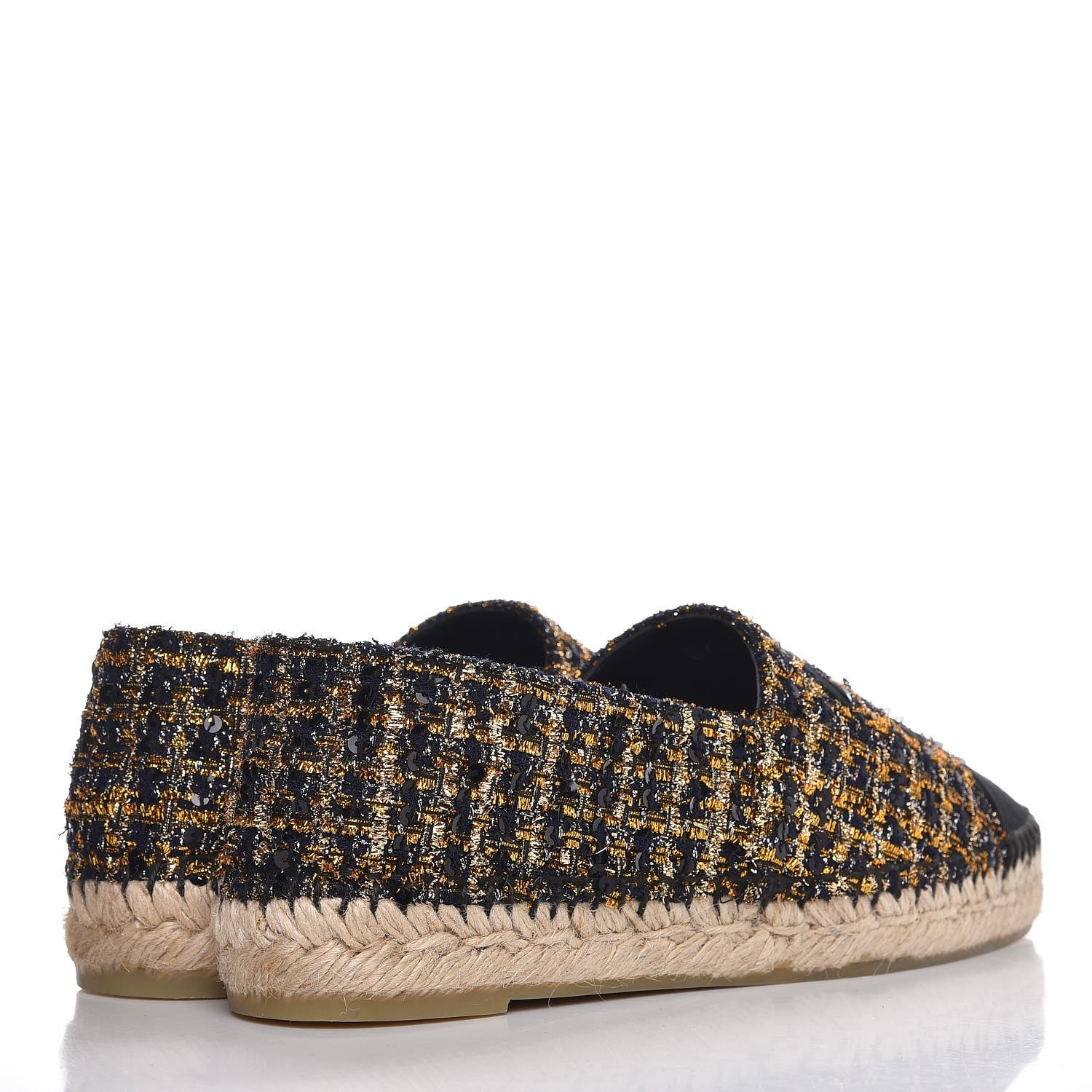 Chanel Metallic Tweed Sequin Grosgrain CC Espadrilles 37 Black Gold 4 of 10