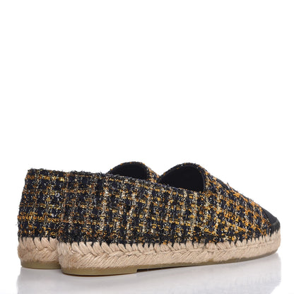 Chanel Metallic Tweed Sequin Grosgrain CC Espadrilles 37 Black Gold 4 of 10