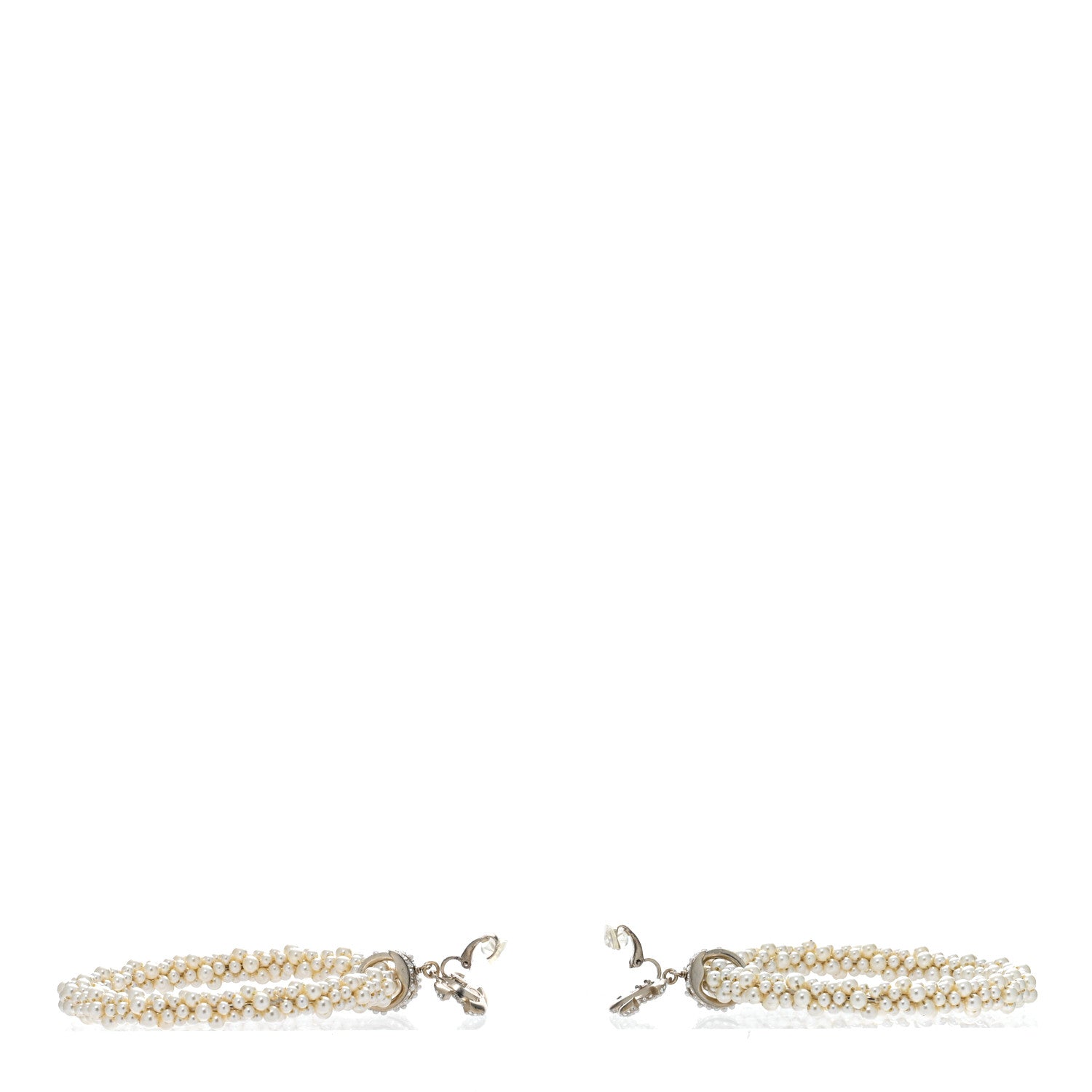 Chanel Crystal Pearl CC Hoop Earrings Gold Pearly White 3 of 5