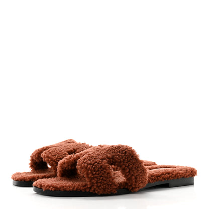 Hermes Woolskin Oran Sandals 38.5 Cognac 3 of 8