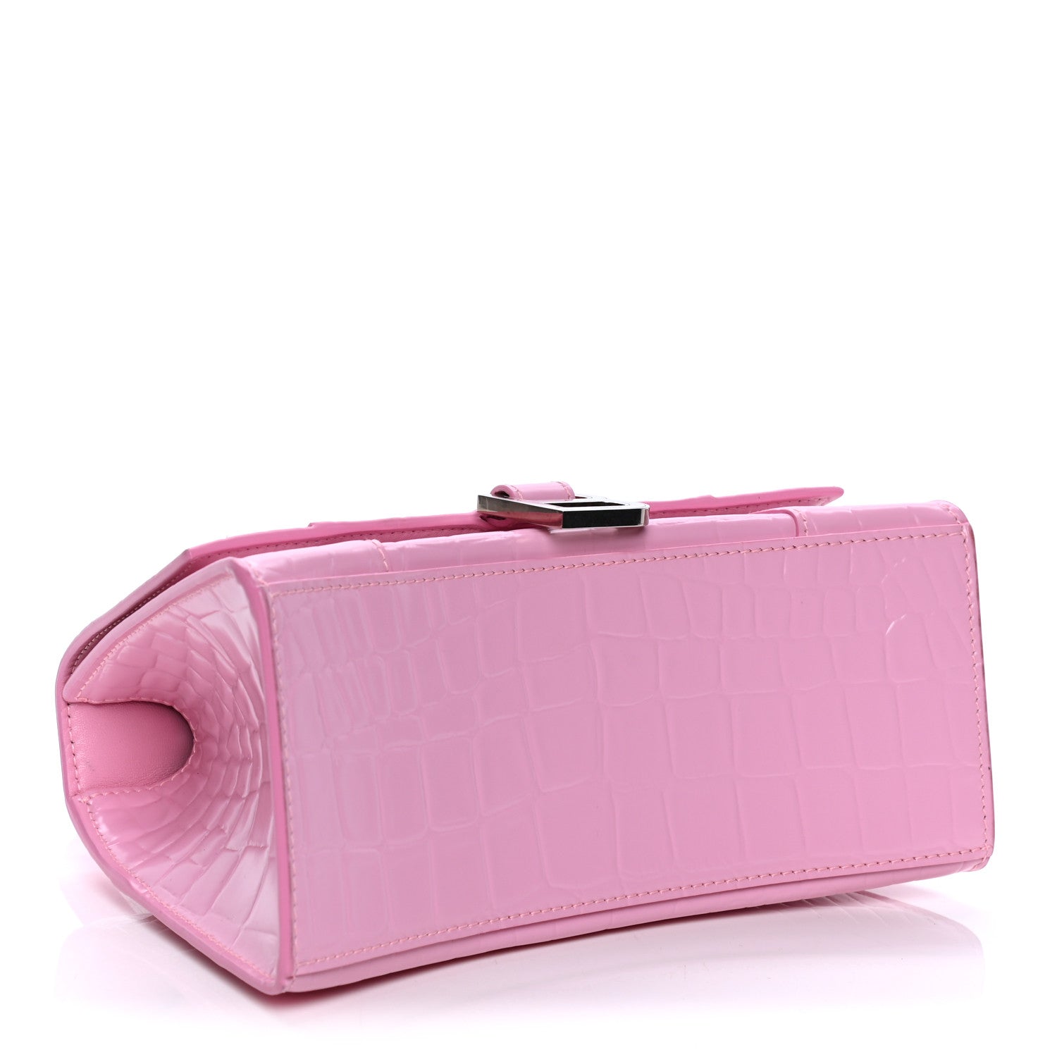 Balenciaga Semi Shiny Calfskin Crocodile Embossed Small Hourglass Top Handle Bag Pink 5 of 9