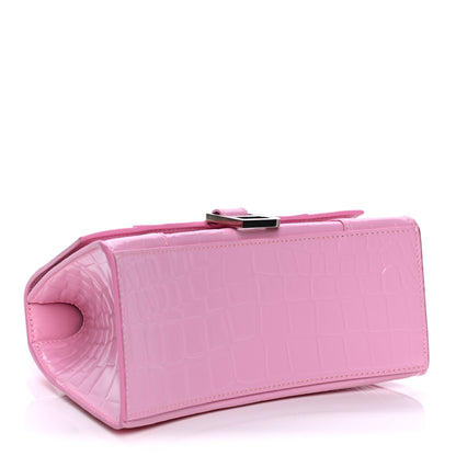 Balenciaga Semi Shiny Calfskin Crocodile Embossed Small Hourglass Top Handle Bag Pink 5 of 9