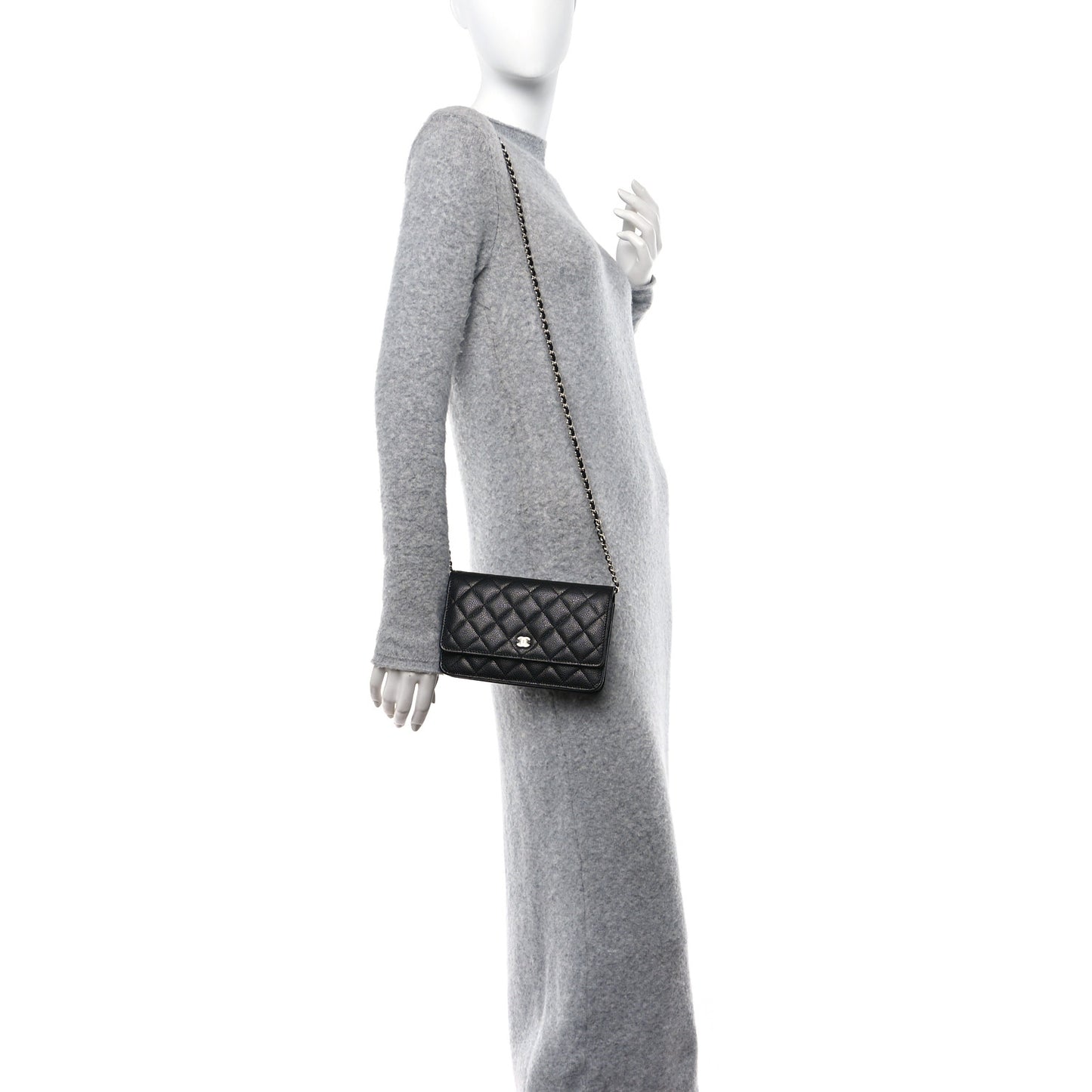 Caviar Quilted Wallet on Chain WOC Black