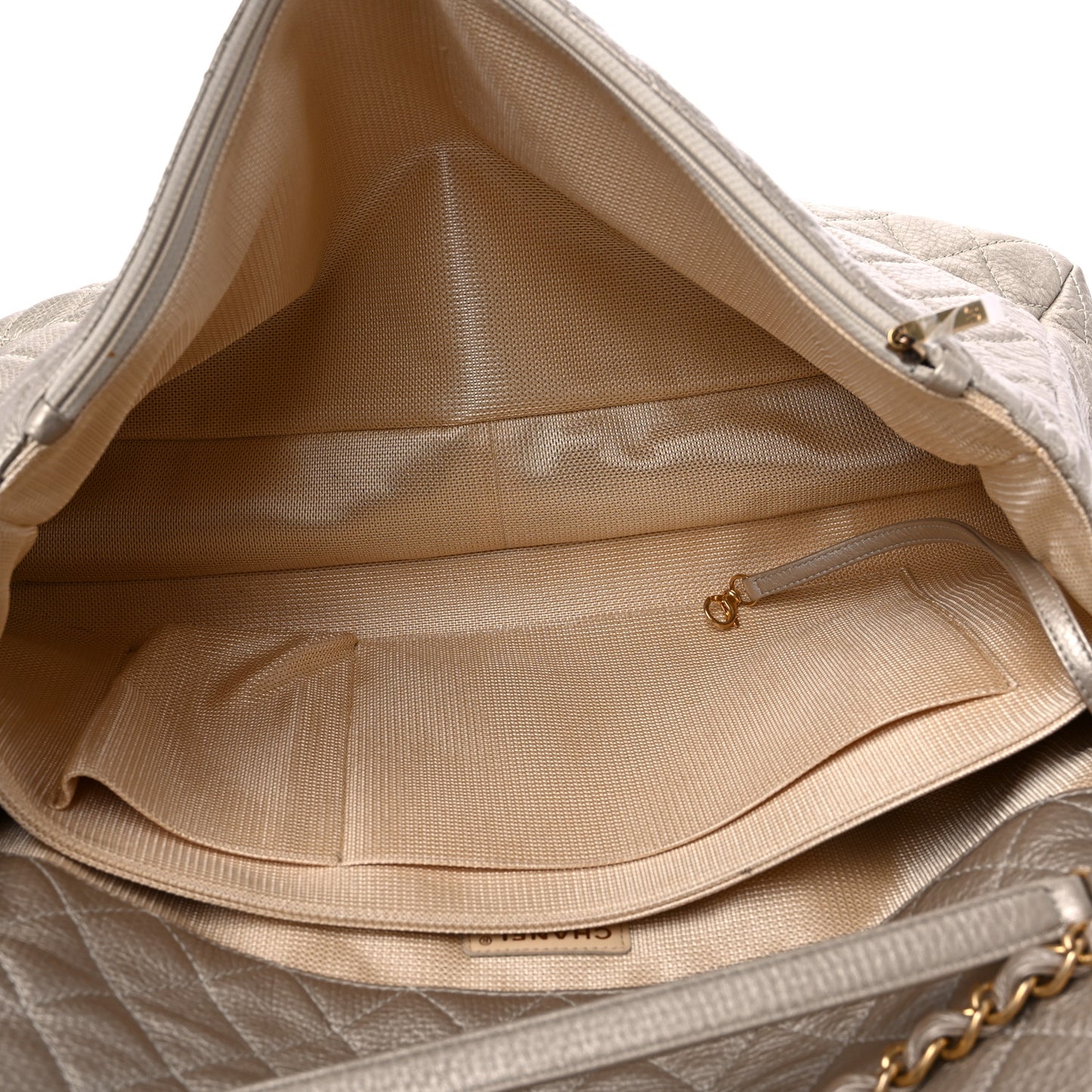 Metallic Calfskin Quilted XXL Travel Flap Bag Gold