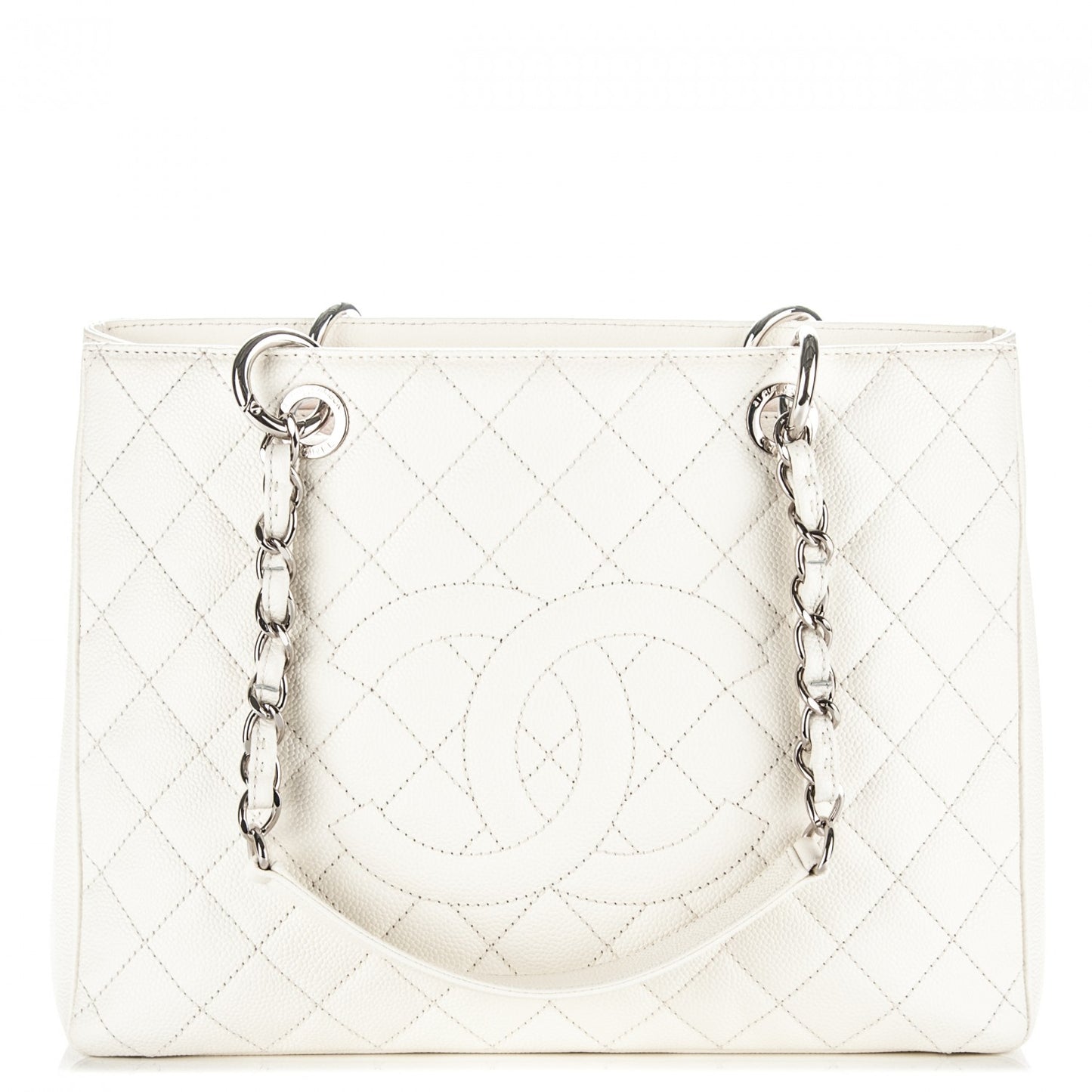 Caviar Quilted Grand Shopping Tote GST White