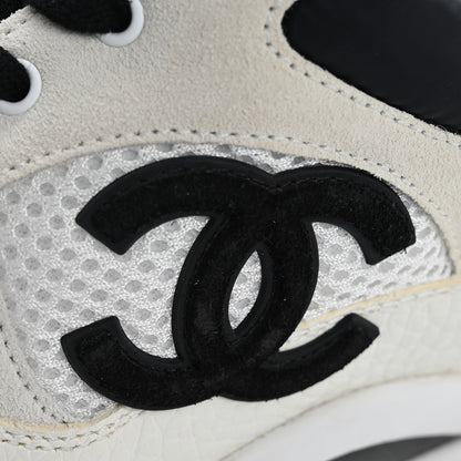 Chanel Mesh Suede Calfskin Grained Calfskin Womens CC Sneakers 37.5 White Black 11 of 12