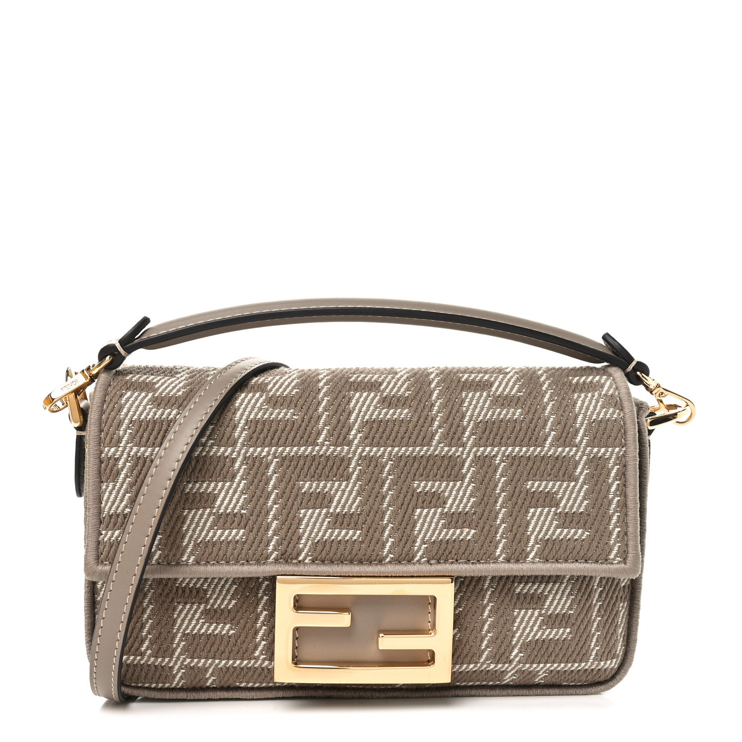 Fendi Denim Jacquard FF Effect Vitello Grace Mini Baguette Dove White Dove 1 of 11
