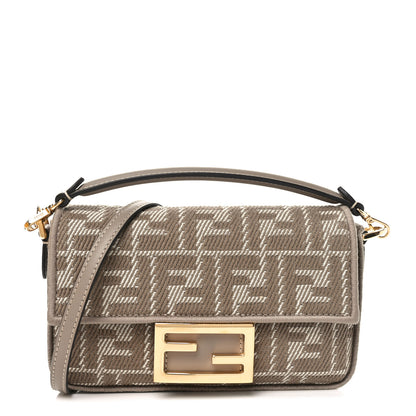 Fendi Denim Jacquard FF Effect Vitello Grace Mini Baguette Dove White Dove 1 of 11