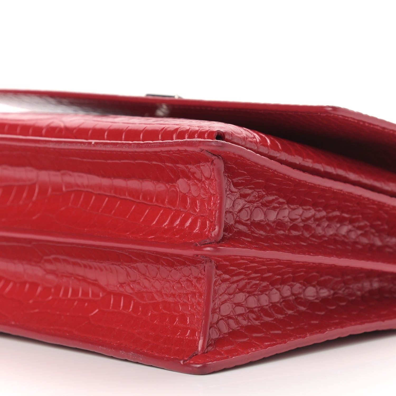 Saint Laurent Calfskin Crocodile Embossed Medium Monogram Sunset Rouge Eros 8 of 8