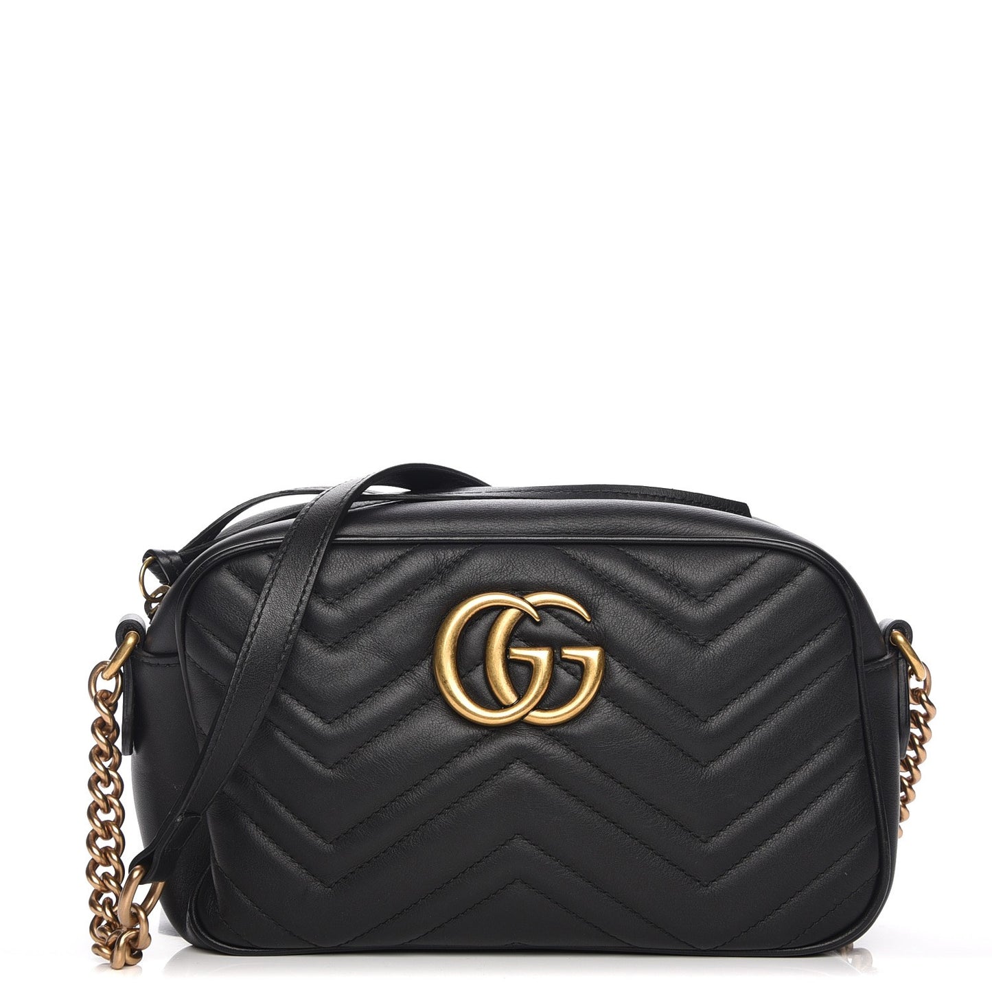 Calfskin Matelasse Small GG Marmont Chain Shoulder Bag Black