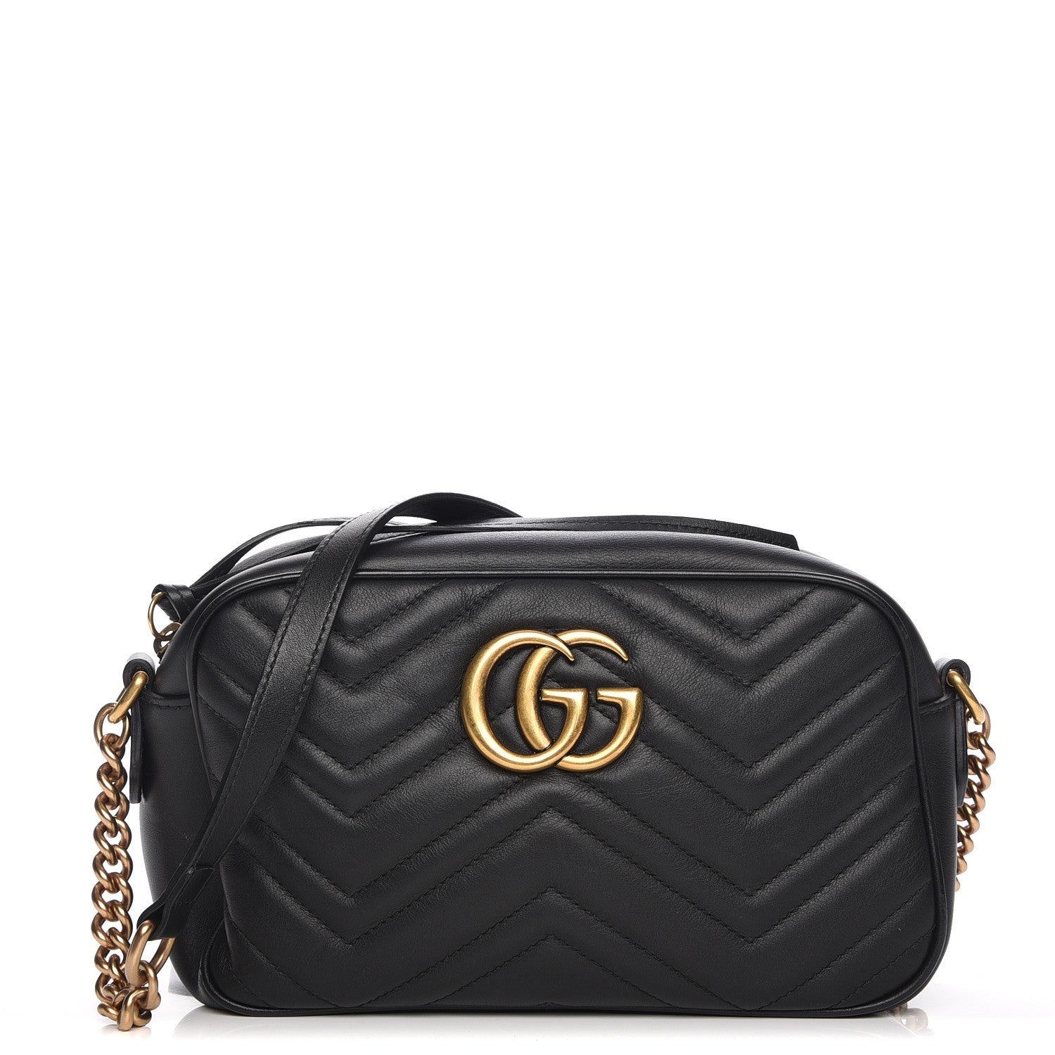Gucci Calfskin Matelasse Small GG Marmont Chain Shoulder Bag Black 1 of 8