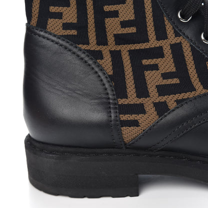 Fendi Calfskin Stretch Fabric FF Rockoko Biker Boots 38.5 Black Tobacco 9 of 9