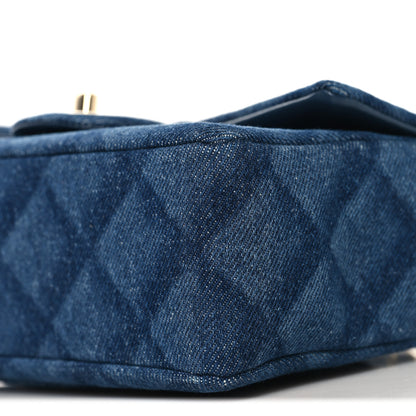 Chanel Printed Denim Quilted Mini Rectangular Flap Dark Blue 10 of 10