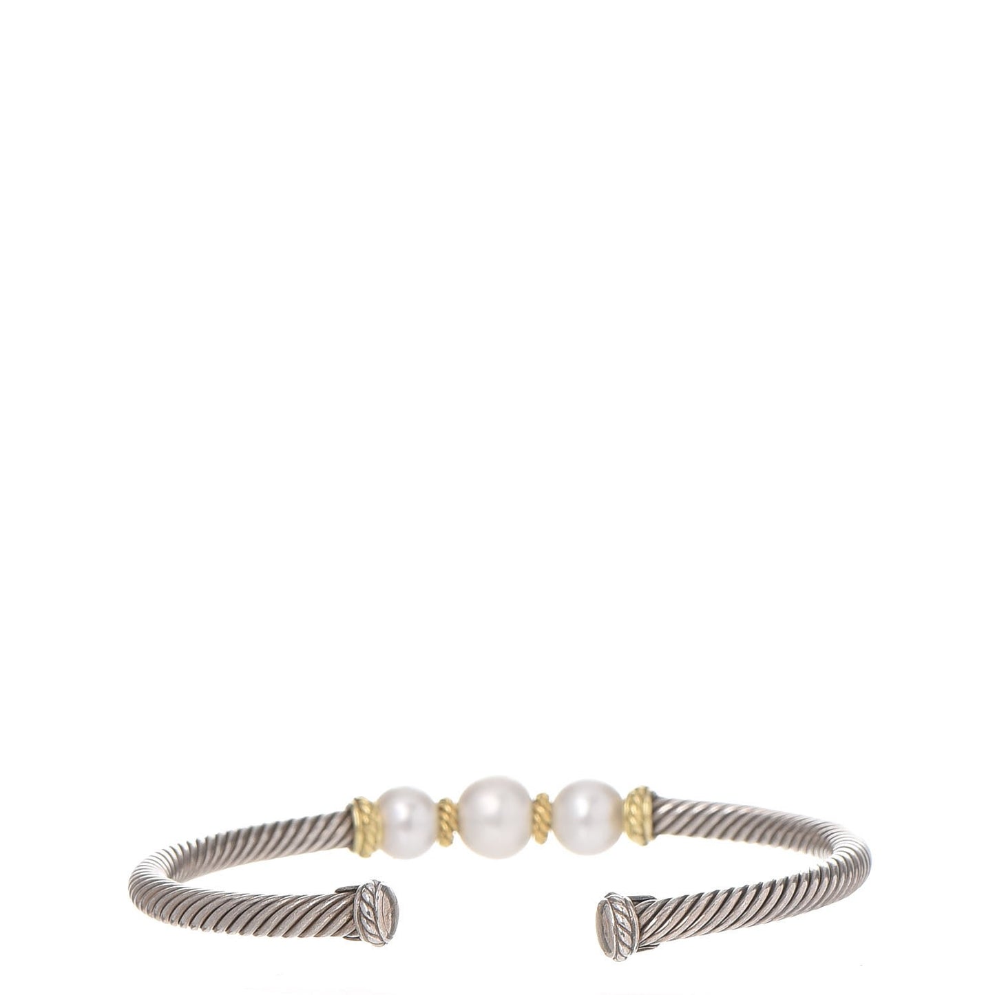 Sterling Silver 18K Yellow Gold Graduated Pearl 5mm Cable Classics Cuff Bracelet