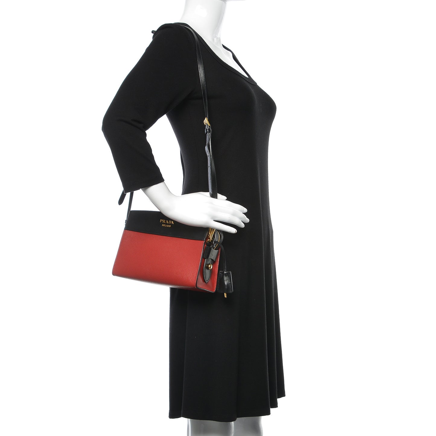 Saffiano City Calfskin Esplanade Crossbody Bag Fuoco Black