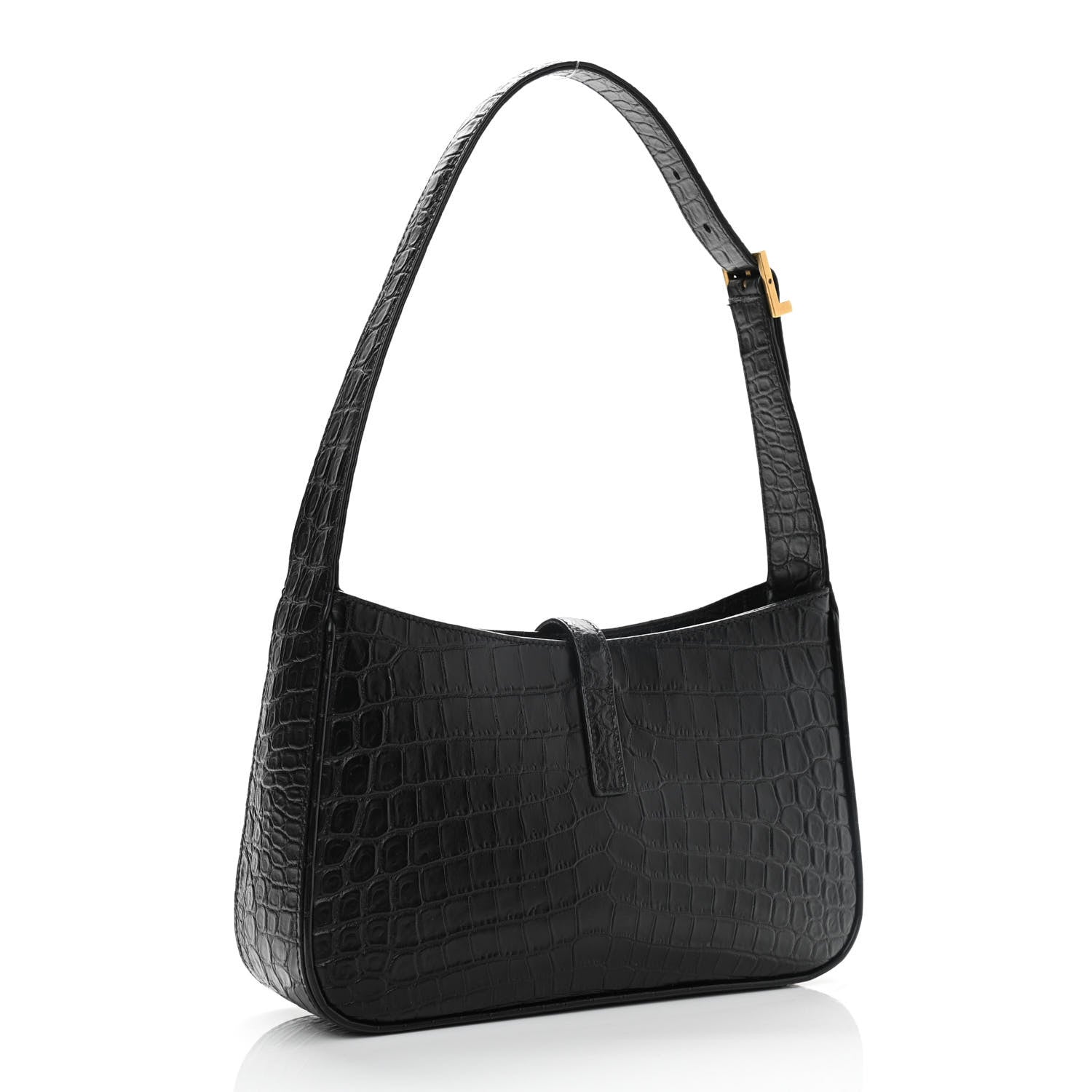 Saint Laurent Calfskin Crocodile Embossed Le 5 A 7 Hobo Black 3 of 11