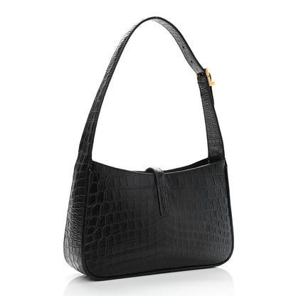 Saint Laurent Calfskin Crocodile Embossed Le 5 A 7 Hobo Black 3 of 11