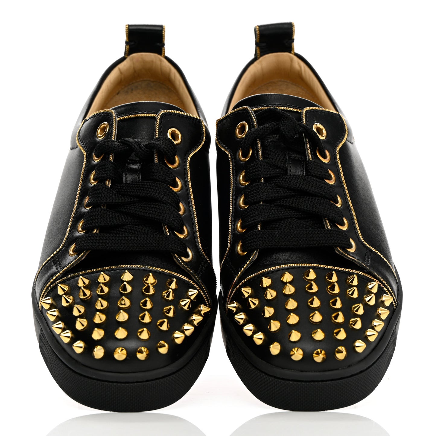 Calfskin Spikes Womens Rush Flat Sneakers 36.5 Black Gold