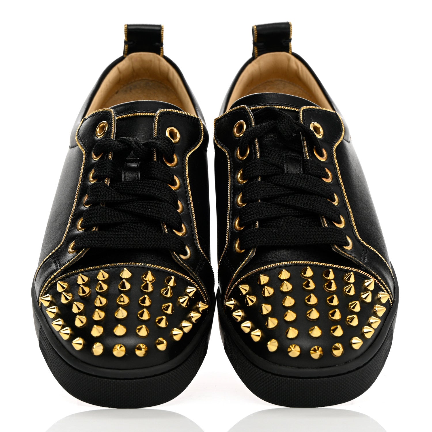 Christian Louboutin Calfskin Spikes Womens Rush Flat Sneakers 36.5 Black Gold 5 of 12