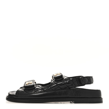 Chanel Shiny Calfskin Velcro Dad Sandals 39 Black 1 of 8
