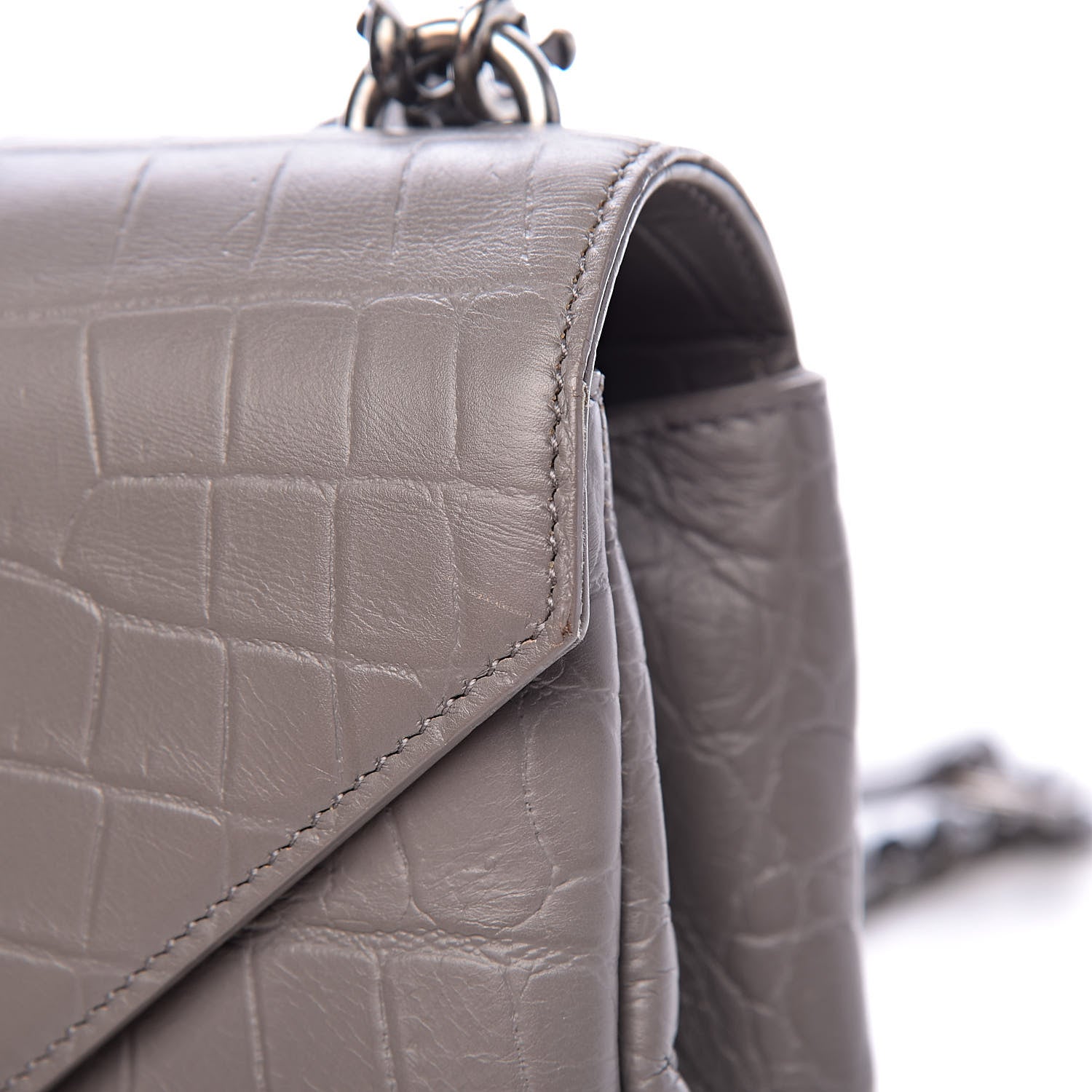 Saint Laurent Calfskin Crocodile Embossed Medium College Monogram Satchel Gray 10 of 15