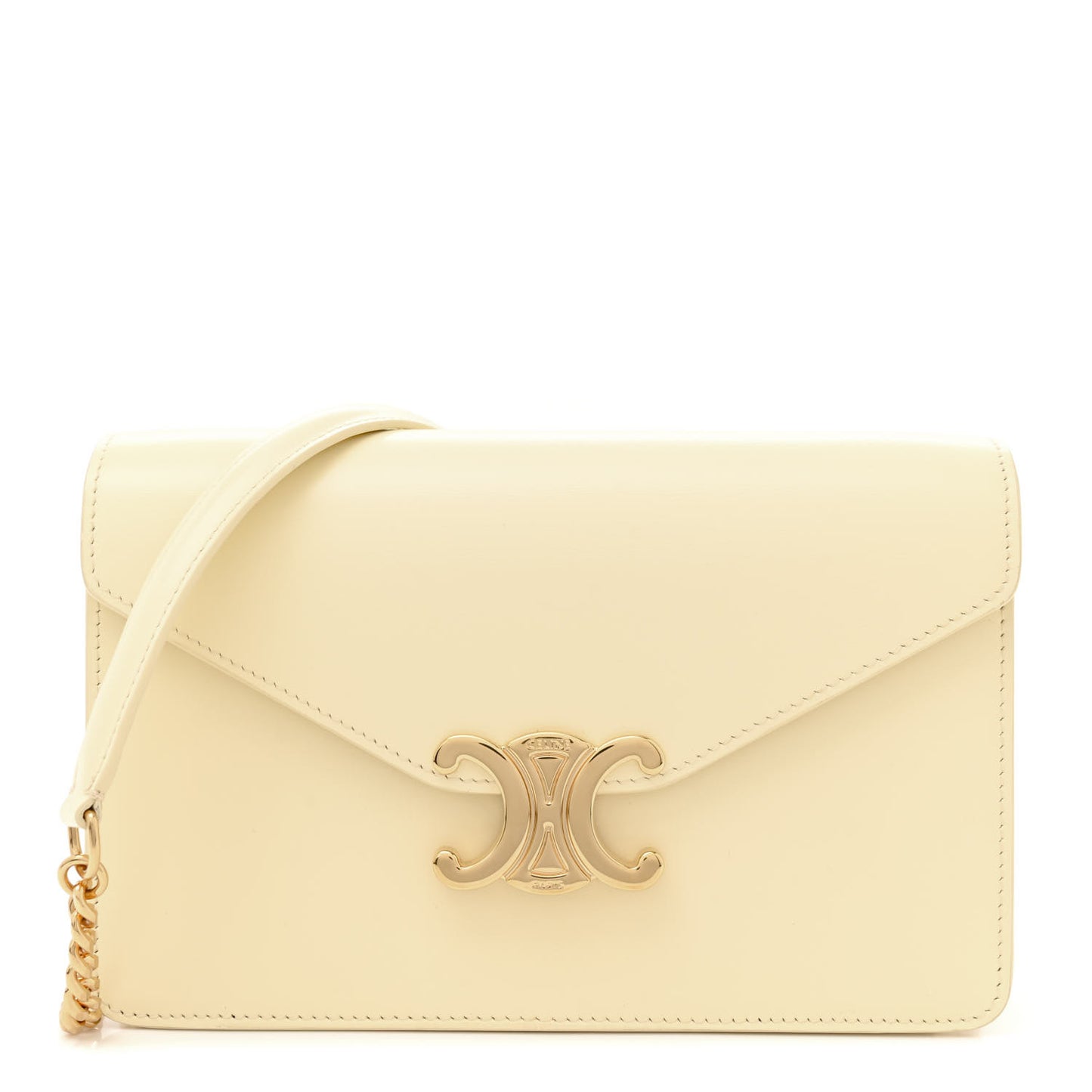 Shiny Calfskin Triomphe Margo Wallet on Chain Sunlight