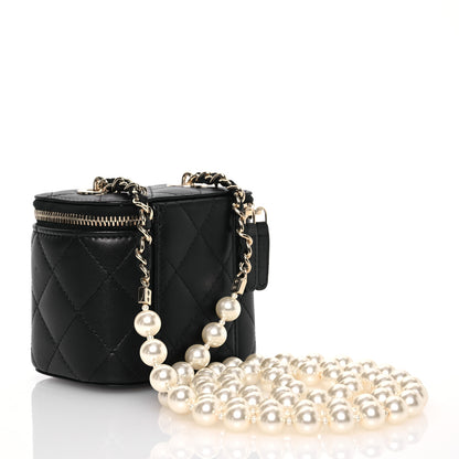 Chanel Lambskin Quilted Mini Vanity Case With Pearl Chain Black 3 of 10