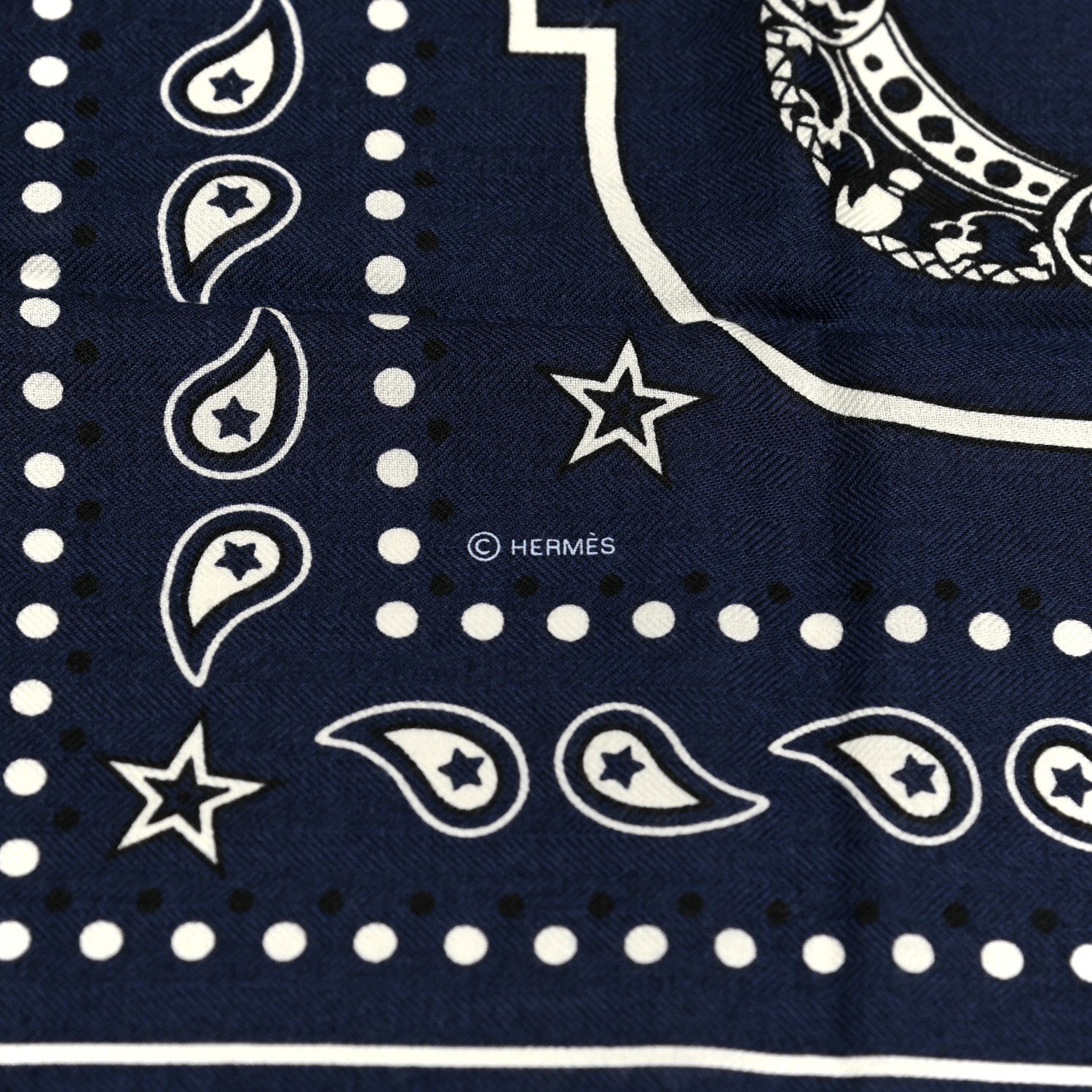 Hermes Cashmere Silk Les Cles Bandana Shawl 140 Marine Blanc Noir 4 of 5