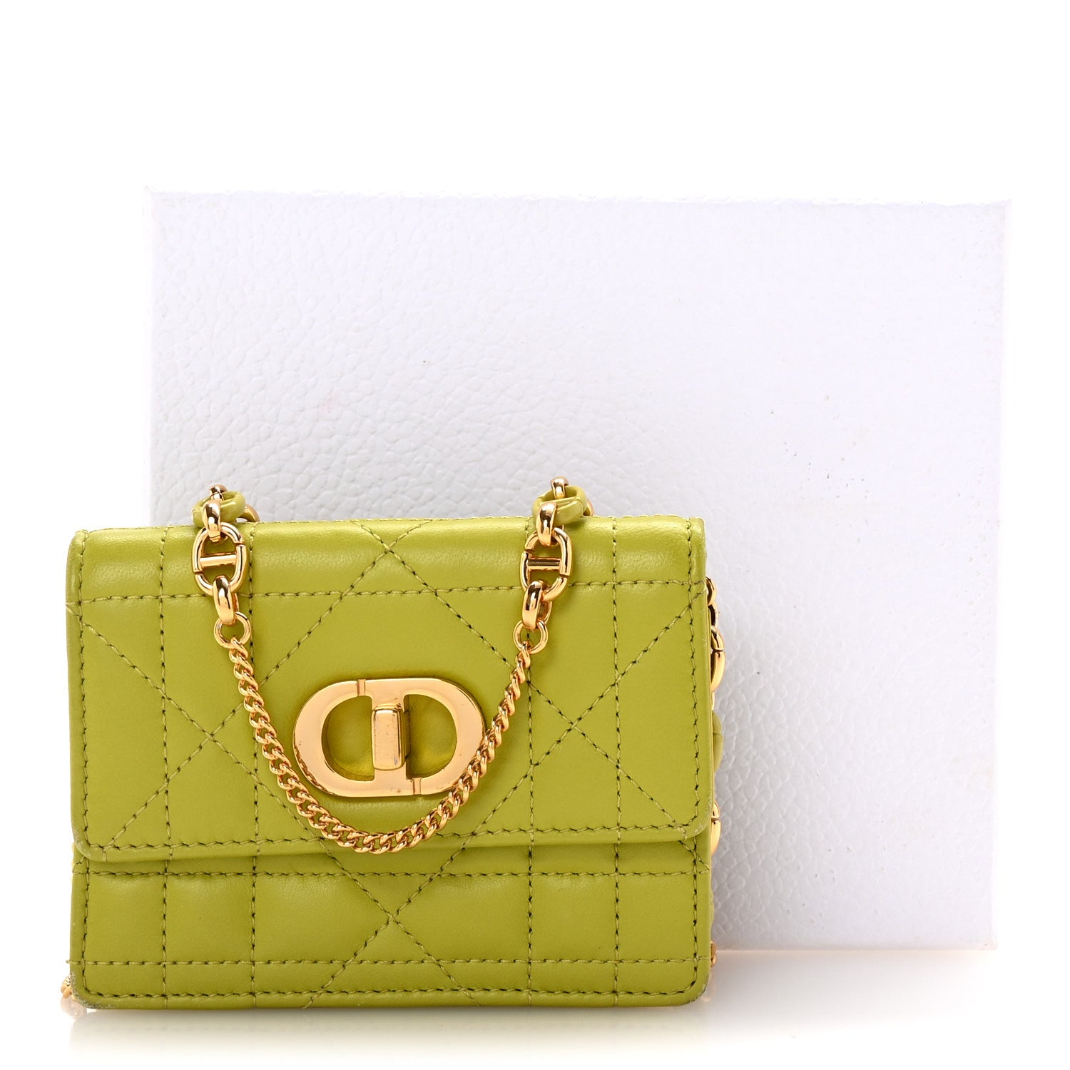 Christian Dior Lambskin Cannage Mini Caro Pouch on Chain Lime 11 of 11