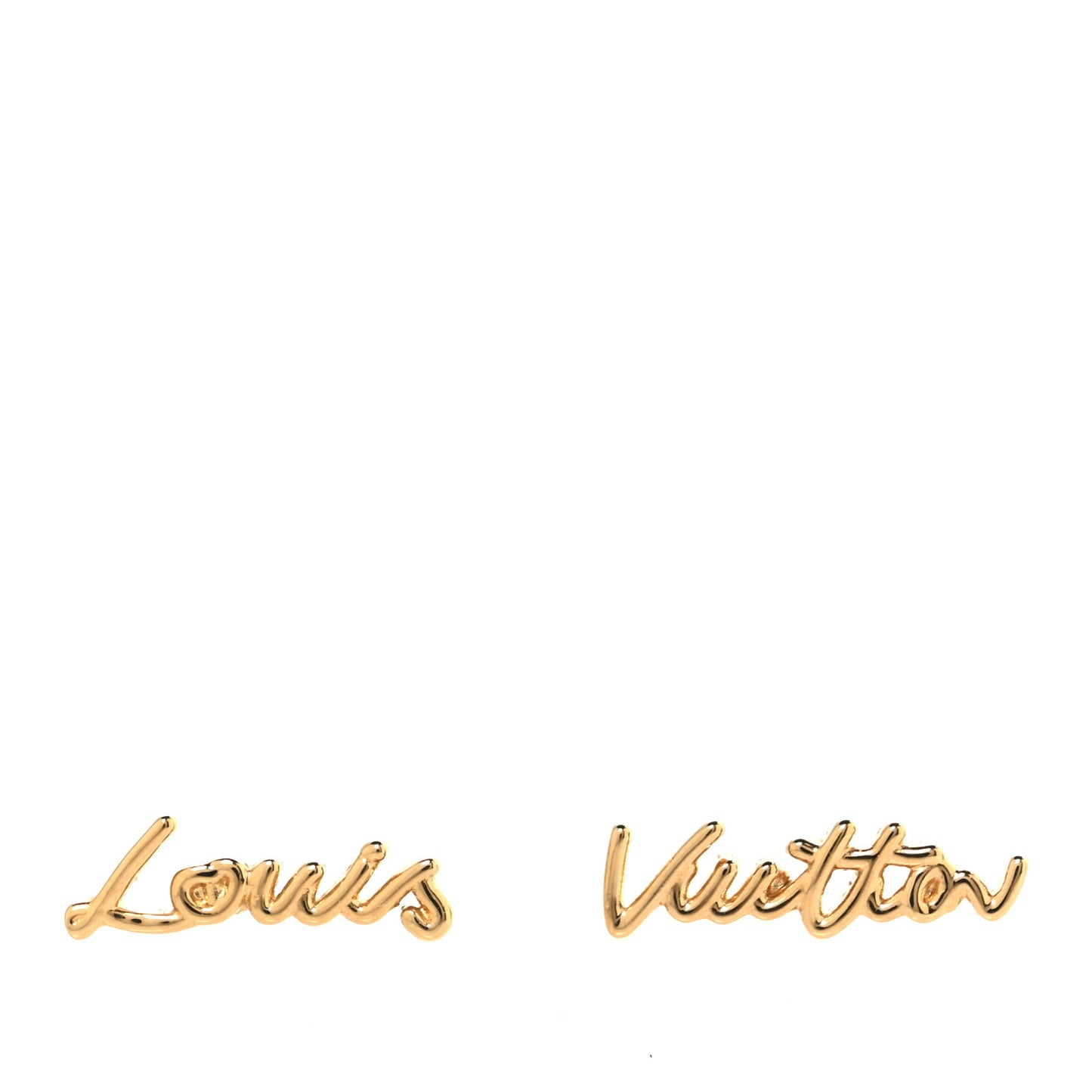 Metal LV Script Stud Earrings Gold