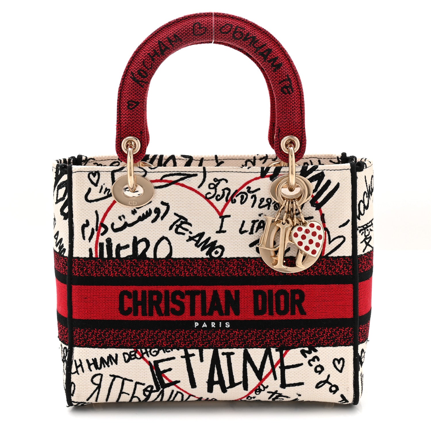 Christian Dior Canvas Medium DiorAmour Graffiti Lady D-Lite Latte 1 of 10