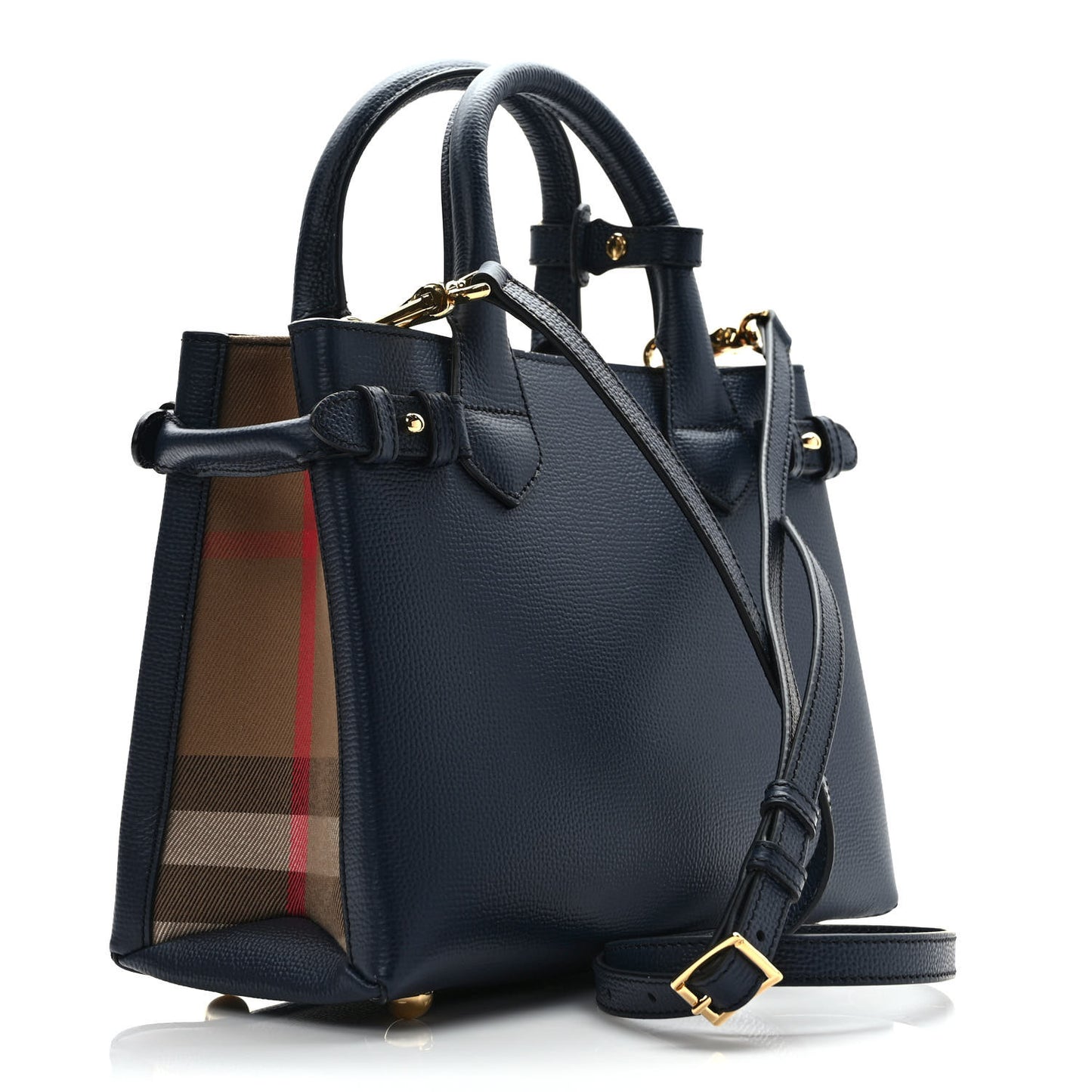Derby Calfskin House Check Small Banner Tote Ink Blue