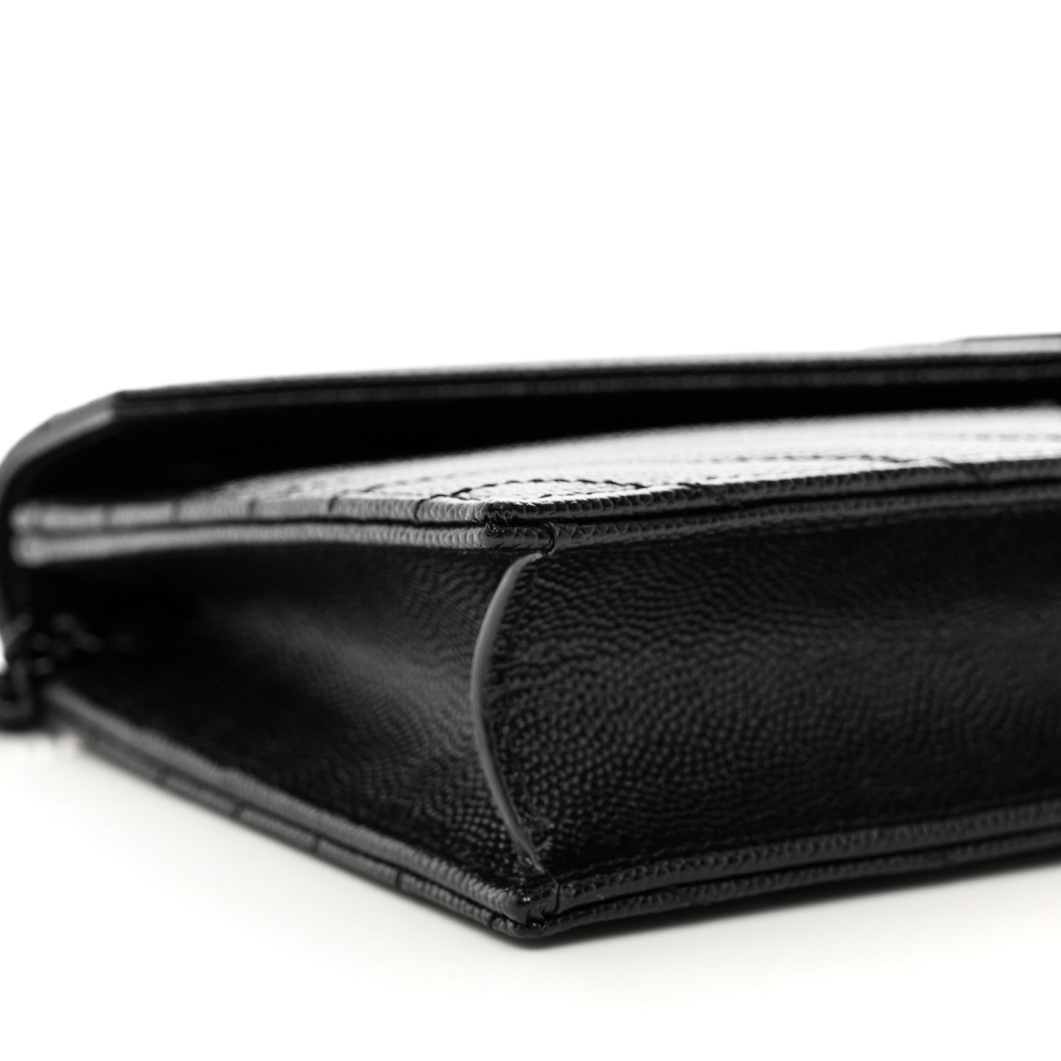 Saint Laurent Grain De Poudre Matelasse Chevron Monogram Monochrome Envelope Chain Wallet Black 8 of 9