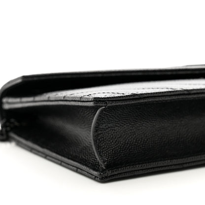 Saint Laurent Grain De Poudre Matelasse Chevron Monogram Monochrome Envelope Chain Wallet Black 8 of 9
