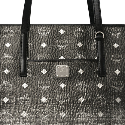 MCM Visetos Anya Zip Top Shopper Tote Black Silver 8 of 11