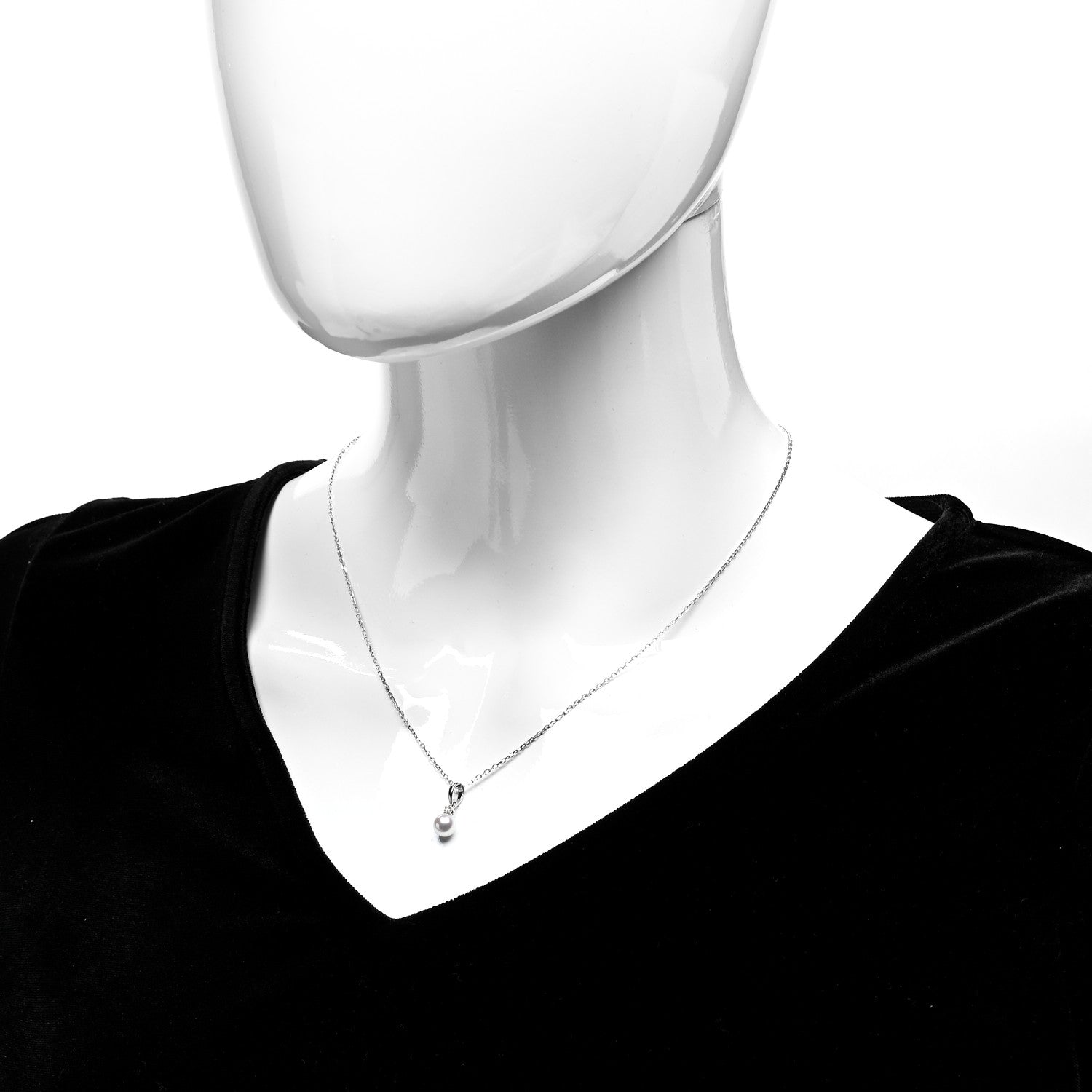 Mikimoto 18K White Gold Diamond Akoya Pearl 6mm Drop Pendant Necklace 2 of 7