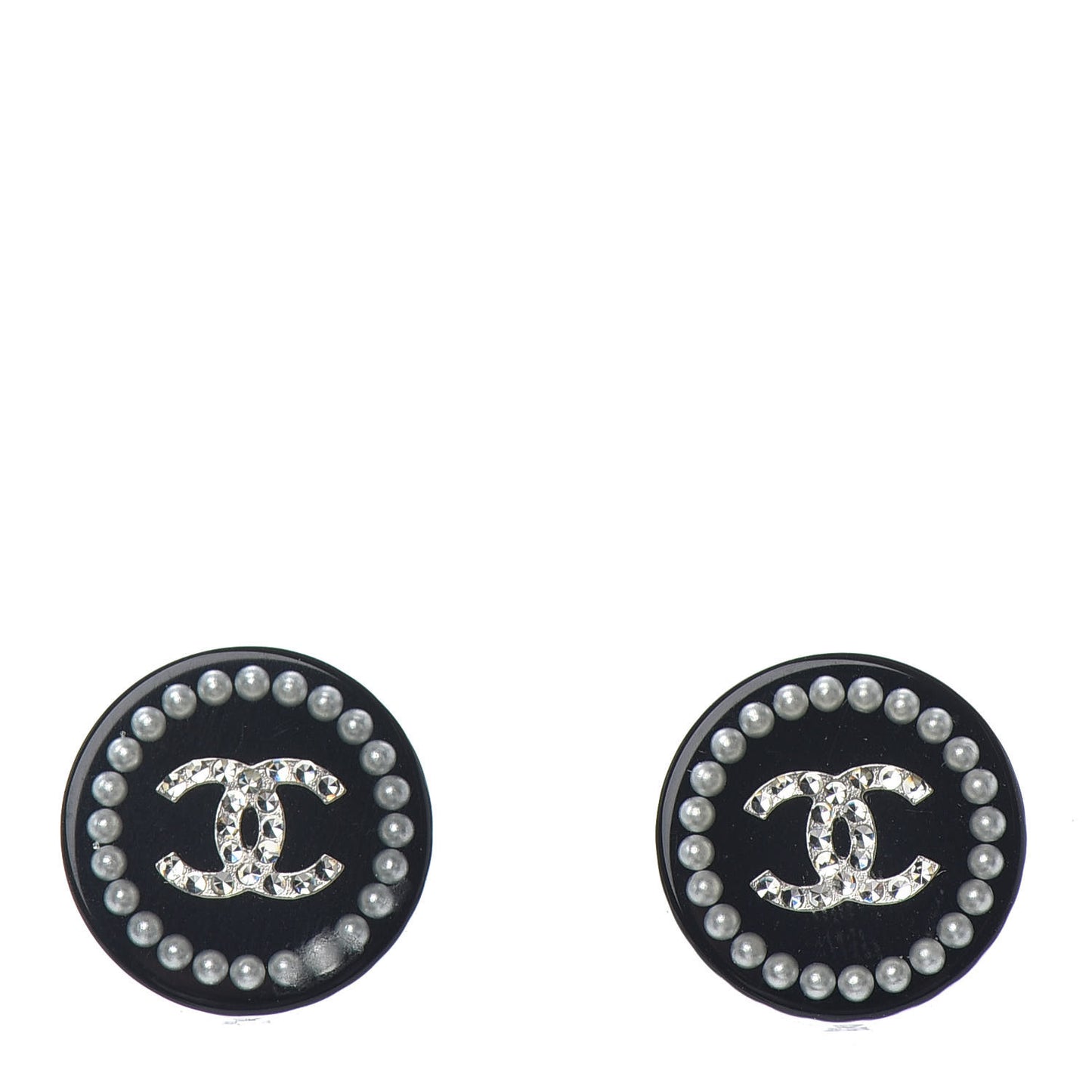 Resin Pearl Round CC Earrings White Black