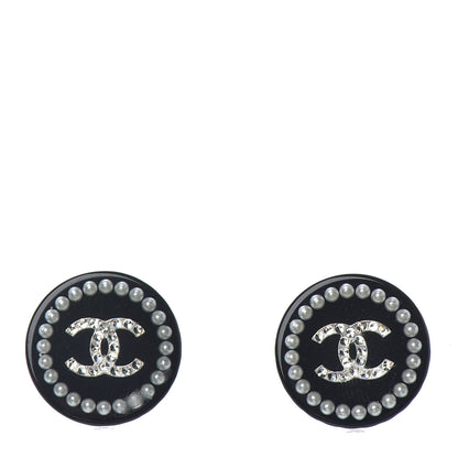 Chanel Resin Pearl Round CC Earrings White Black 1 of 4
