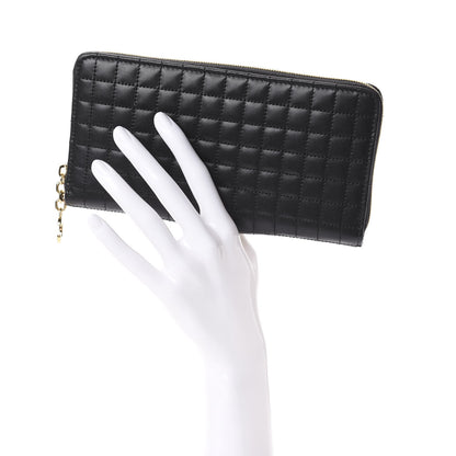 Celine Lambskin Quilted Large C Charm Zip Around Wallet Black 2 of 6