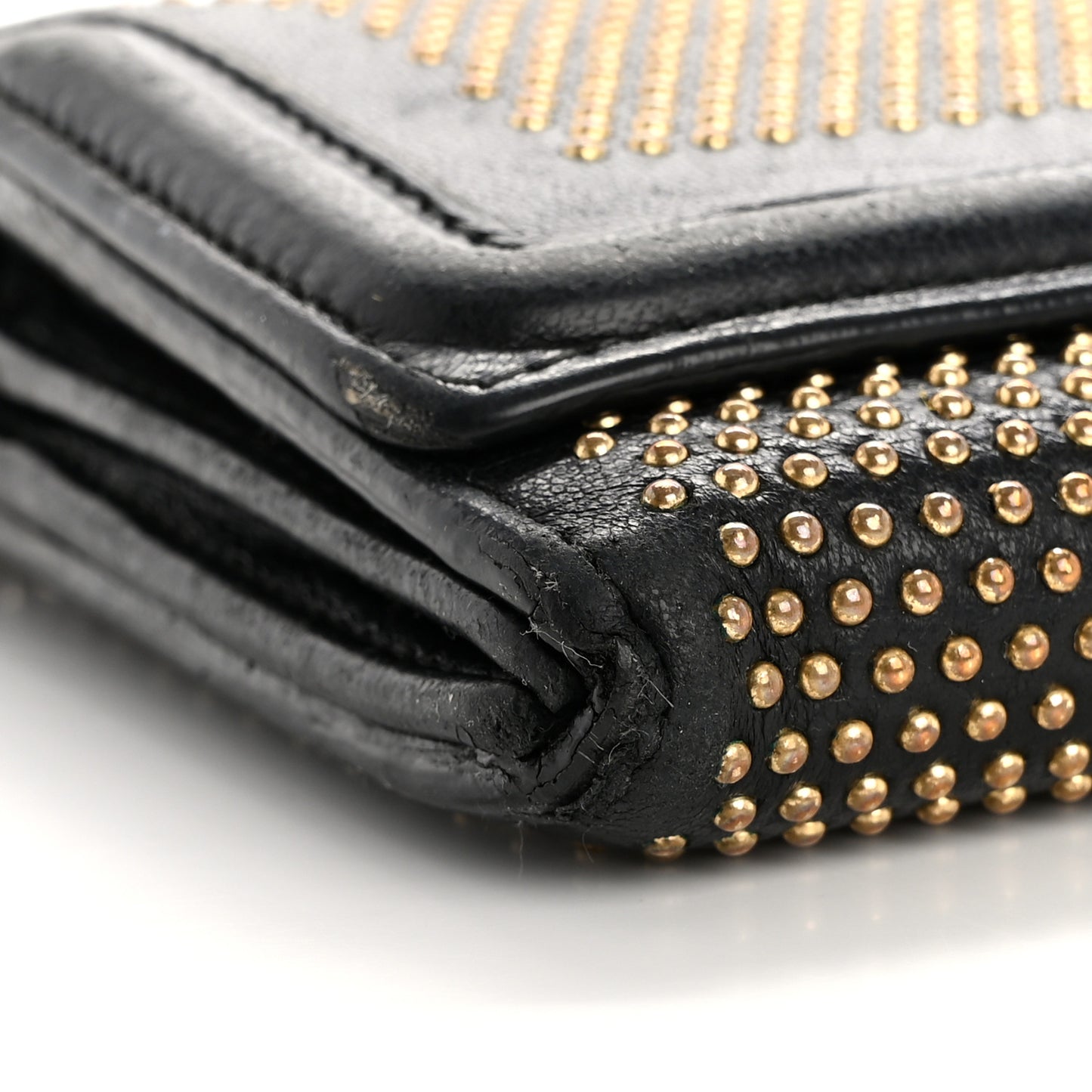 Calfskin Studded Wallet on Chain Black