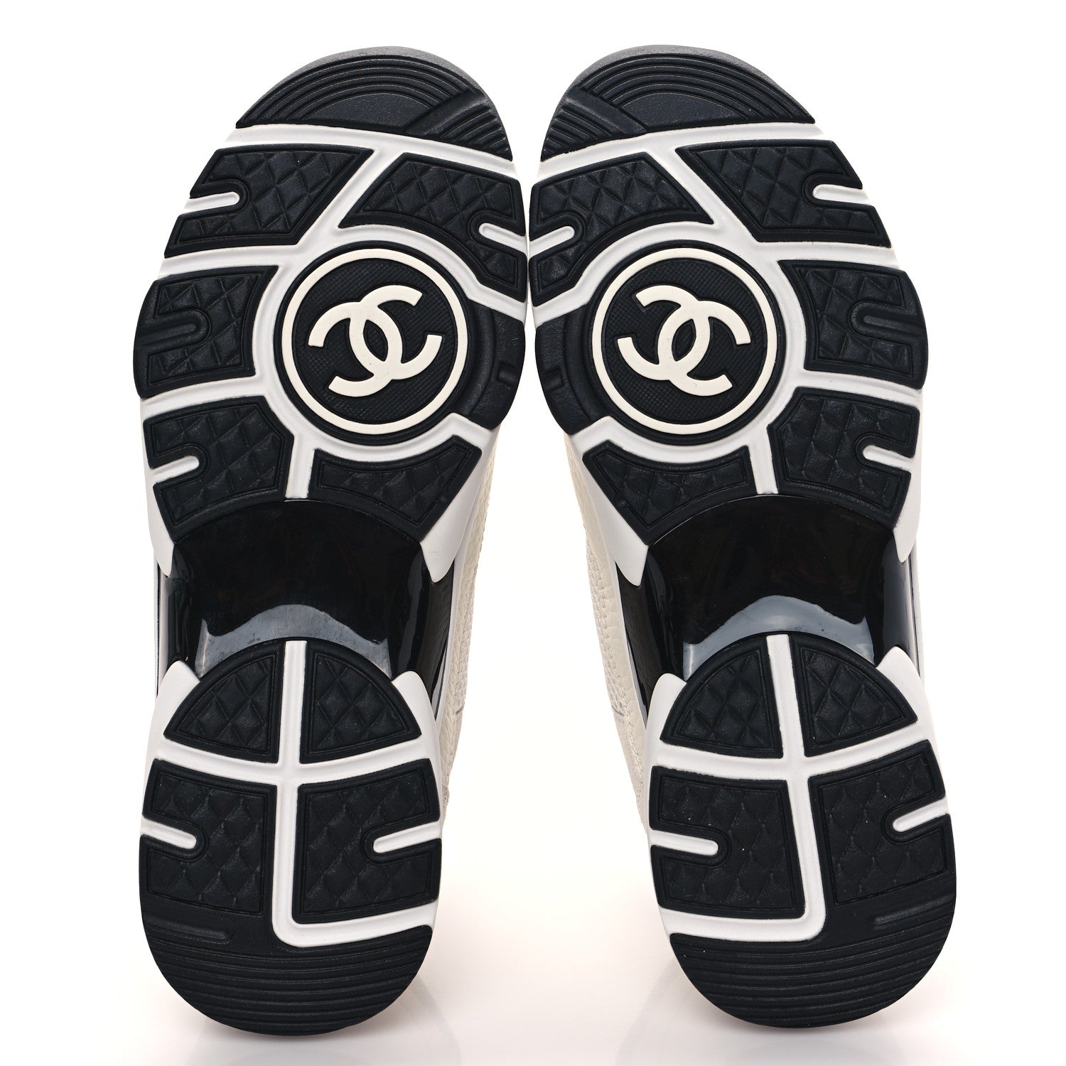 Chanel Mesh Suede Calfskin Grained Calfskin Womens CC Sneakers 37 White Black 5 of 10