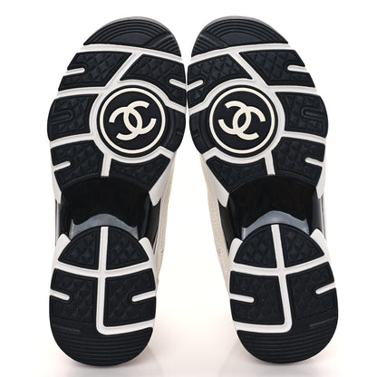 Chanel Mesh Suede Calfskin Grained Calfskin Womens CC Sneakers 37 White Black 5 of 10