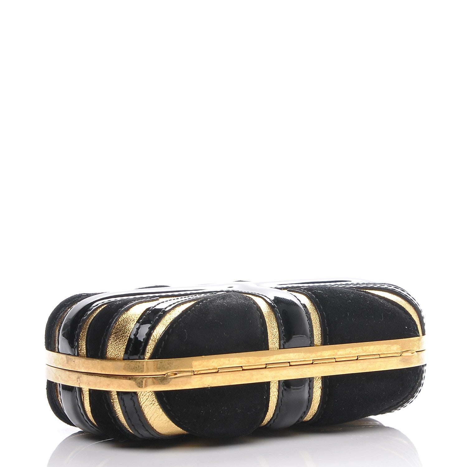 Alexander McQueen Patent Calfskin Suede Britannia Skull Box Clutch Black Gold 4 of 7